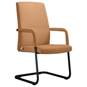 LeisureMod Evander Faux Leather Office Chair With Aluminum Frame, Acorn Brown