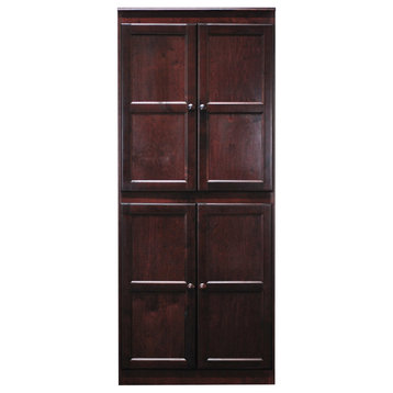 Storage Cabinet, Hardwood Frame With Adjustable Shelves & Round Handles, Red