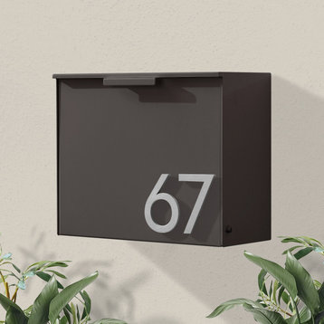 Cubby Wall Mounted Mailbox + House Numbers, Lock Included, Outgoing Flag, Brown, Silver Font