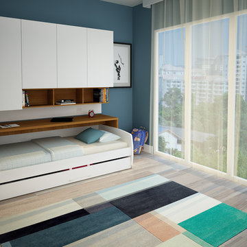 Compact Twin XL Sofa bed and Cabinets Wall System