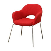 Mid Century Modern Red Twill Executive Arm Chair