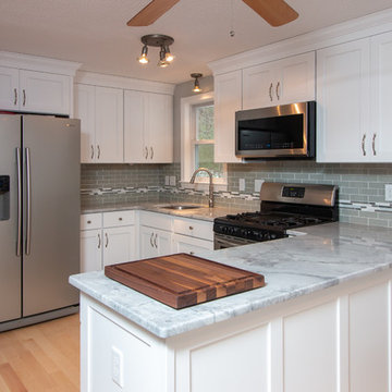 Transitional Sea Salt Classic Kitchen remodel with Supreme white granite top