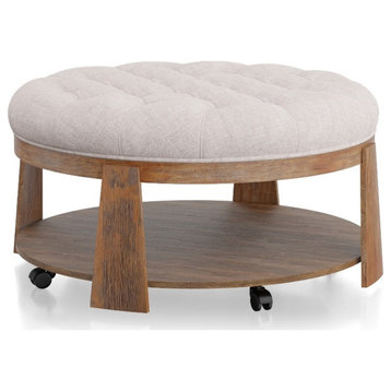Furniture of America Scandi Wood Round Coffee Table in Natural and Beige