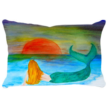 Mermaid Art Lumbar Throw Pillows From Art, Sunset Mermaid