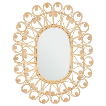 Oval Rattan Peacock Mirror, Natural, 39" Tall