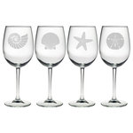 Susquehanna Glass - Beachcomber 4-Piece Wine Glass Set - It's 5 o'clock somewhere, right? Make waves at your next get together with some mouth-watering vino served up in the Beachcomber Wine Glasses. With an assortment of shell designs etched into the surfaces, these glasses are perfect for a seafood feast or to have on hand in your beach house year-round.