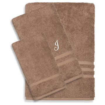 Denzi 3-Piece Towel Set Monogrammed Letter, J