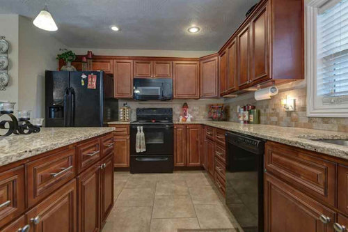 Tone Down The Cherry Cabinets, Best Paint Color For Kitchen With Dark Cherry Cabinets