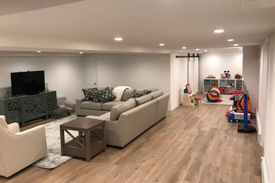 Example of a trendy basement design in New York