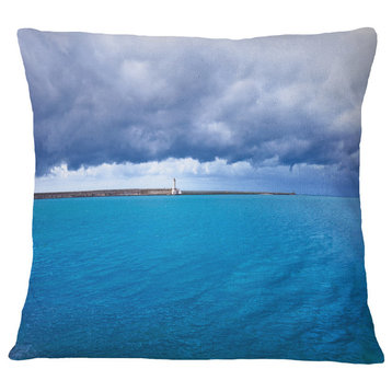 Livorno Port Lighthouse Seascape Throw Pillow, 18"x18"