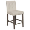Leila White PU Fabric Counter Height Barstool with Solid Wood Legs