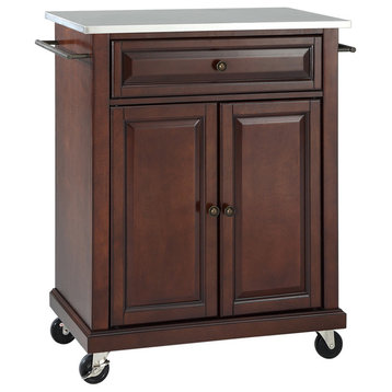 Stainless Steel Top Portable Kitchen Cart/Island, Vintage Mahogany Finish