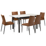 Armen Living - Giana Kash 7 Piece Extendable Dining Set With Faux Leather Chairs - Dine, entertain, or enjoy the company of friends and family with the Giana Kash 5 Piece Extendable Dining Set with Faux Leather Chairs. This set includes 1 Giana extendable dining table and 4 Kash dining chairs. With a slim and streamlined profile, this parsons-style chair brings effortless style and elegance to your home. It is perched upon slender black metal legs to make any room appear open and spacious. It features a tall back with a subtle curve to provide exceptional lumbar support. With a simple and elegant design, our dining room chair focuses on bringing comfort and convenience to your dining table. It can easily transition anywhere from your living space to your home office to provide a comfy seat for everyday functions. This kitchen chair is upholstered in UV and stain-resistant faux leather which does not crack or fade easily to provide easy care and maintenance. The Giana dining table features an extendable a rectangular tabletop, perched upon a crisp black metal base. The tabletop is crafted in Carmen Gray Sintered Stone to offer a luxe appeal with easy maintenance. This tabletop is resistant to etching, scratches, burns, and stains as a sturdy yet elegant alternative to quartz. With a durable construction and versatile appeal, our dining table is perfect for both casual and formal meals in a kitchen, dining room, or living space. The dining table can easily extend to seat up to four to six individuals. The Giana Kash dining set is available in 5 and 7 piece set configurations and features a camren gray sintered stone table top with black base and your choice of taupe gray, brown, or black faux leather upholstery.