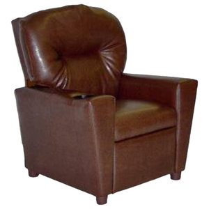 Dozydotes Contemporary Child Rocker Recliner Chair Pecan Brown Leather-Like
