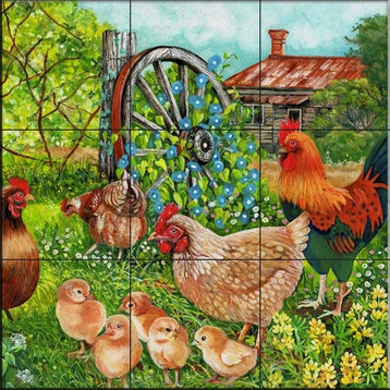 Tile Mural Kitchen Backsplash - Farmyard Family II-VS - by Val Stokes
