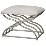 Uttermost - Uttermost Shea Satin Nickel Small Bench - Curvy Frame In Satin Nickel With A Light Champagne Wash Topped With A Padded Seat In Plush Ivory.  Additional Product Information: Collection: Shea Size (inches): 16Lx24Wx20H Item Weight (lbs): 17 Frame Finish: Curvy Frame In Satin Nickel With A Light Champagne Wash, Topped With A Padded Seat In Plush Ivory. Material:  Metal, Mdf, Fabric, Foam Country: China