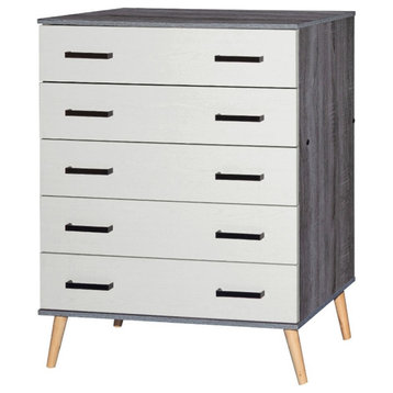 Better Home Products Eli Mid-Century Modern 5 Drawer Chest Charcoal & Silver Oak