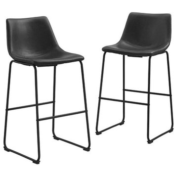 Faux Leather Bar Stool in Black (Set of 2)