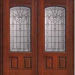 Prehung Double Door 80 Fiberglass Palacio 2 Panel Arch Lite Glass - Front Doors