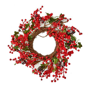 Red Spiral Berry Wreath 24 Farmhouse Wreaths And Garlands By Flora Decor