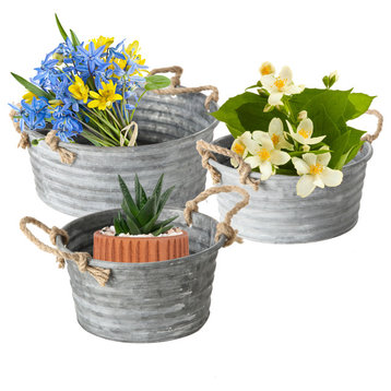 Set of 3 Farmers Market Chubby Tub Planters, 12.5, 10.75, and 8.75 Inches