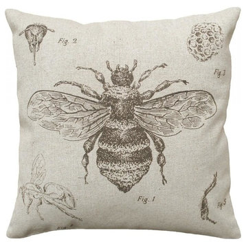 Bee Study Smokey Gray, Hand-Printed Linen Pillow