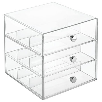 iDesign Clarity 3-Drawer Stackable Glasses Organizer, Clear