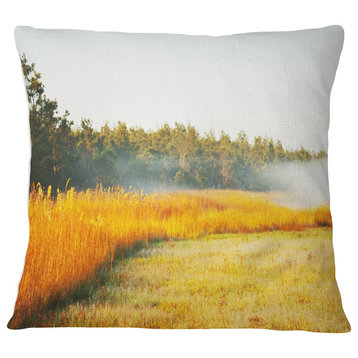 Amazing Yellow Mountain Meadow Landscape Printed Throw Pillow, 16"x16"