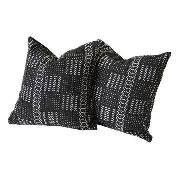 Vintage African Mud Cloth Accent Pillows with Down Insert