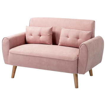 Retro Modern Loveseat, Hardwood Frame With Padded Seat & Rounded Arms, Pink