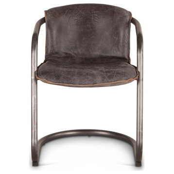 Chiavari Distressed Antique Ebony Leather Dining Chairs, Set of 2