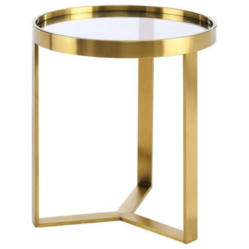 Modway Relay Modern Style Glass and Stainless Steel Side Table in Gold