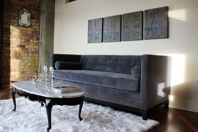 Mid-sized urban open concept concrete floor living room photo in Salt Lake City with white walls