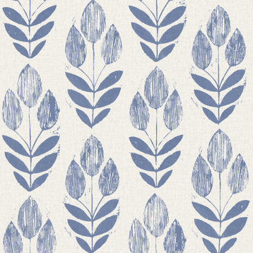 Scandinavian Blue Block Print Tulip Wallpaper Bolt