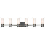 Livex Lighting - Weston 6-Light ADA Wall Sconce/ Bath Vanity, Brushed Nickel - This stunning design features a brushed nickel finish studded with hand blown satin opal white glass. This sleek design will brighten up bathroom. Pair it with the mini chandelier to give your bath that extra wow factor!