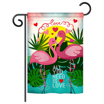 Flamingo Lover Spring Valentines Vertical 28"x40" Double Sided Flag, 13"x 18.5"x