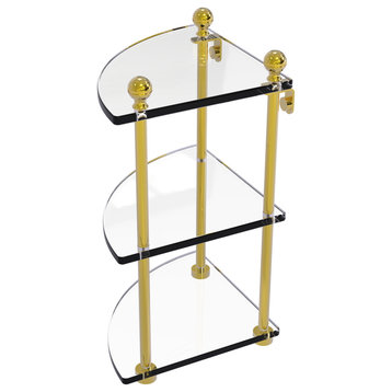 Mambo 3 Tier Corner Glass Shelf, Polished Brass