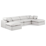Meridian Furniture - Indulge Upholstered Modular U-Shaped Sectional, Cream, 6-Piece: 2 Armless Chair, 2 Corner Chair, 2 Ottoman, Fiber Stuffed Vegan Leather - Experience ultimate comfort and style with our cream vegan leather Indulge Sectional. The luxurious vegan leather will elevate the aesthetic of any room. This sofa provides ample space for you to relax while its modular build offers the option of unlimited configurations. Whether you're looking to add a stylish element to your living room or a comfortable seating option to your bedroom, this sofa is the perfect choice.