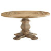 Column 59" Round Pine Wood Dining Table in Brown