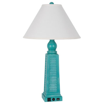 Polyresin 31" Table Lamp with Linen Shade, Dark Teal (Set of 2)