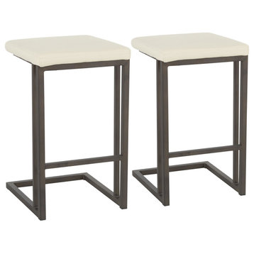 Roman Industrial Counter Stool, Antique Metal/Cream Faux Leather, Set of 2