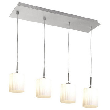 Brushed Steel and Scalloped Glass 4-Light Chandelier/Island Light