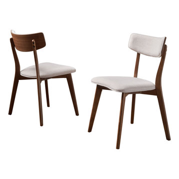 GDF Studio Caleb Mid-Century Walnut Finished Frame Dining Chairs, Set of 2, Light Beige