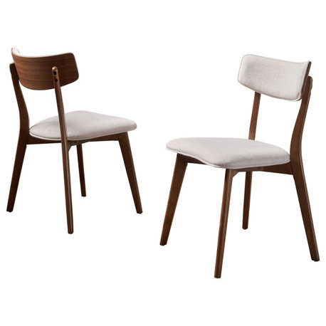 GDF Studio Caleb Mid-Century Walnut Finished Frame Dining Chairs, Set of 2, Light Beige