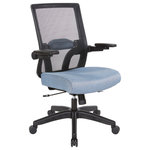 Office Star Products - Manager's Chair With Mesh Back, Charcoal Seat With Black Base, Blue - Whether you have a day filled with meetings, or working to beat a deadline, the Space Seating Fully Adjustable Office Chair provides not only professional style but also sophisticated support for all-day comfort. The black vertical mesh back with height adjustable lumbar support keeps you cool and helps prevent back fatigue. The 3-Way PU padded cantilever flip arms ensure flexibility and allow for support to take pressure off of your shoulders and neck. The densely padded woven fabric seat keeps you comfortable through-out the day. Features such as one-touch pneumatic seat height adjustment and 2-to-1 Synchro tilt control with adjustable tilt tension and seat slider easily accommodates your individual preferences. Set upon a durable black nylon base with oversized dual wheel carpet casters that deliver easy mobility. TAA Compliance, and coverage with an impressive warranty for 5 years on all component parts, and 2 years on foam and fabric, give added assurance to the quality of your purchase.