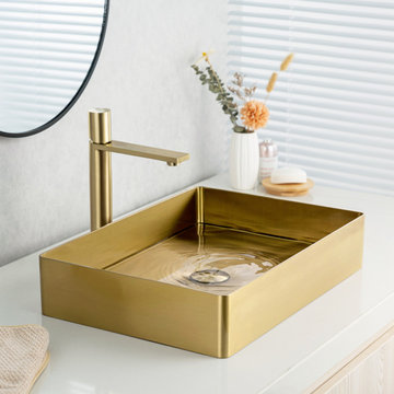 Stainless Steel Vessel Bathroom Sink, Rectangle Countertop Bathroom Sink