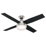 Hunter - Hunter 59216 Dempsey - 52" Ceiling Fan with Kit - A contemporary fan with mass appeal, the Dempsey will fit flawlessly in your homes modern interior design. The beautiful, clean finish options work together with the high contrast of angles throughout the design to create a look that will keep your space looking current and inspired. Fully-dimmable, high-efficient LED bulbs give you total control over your lighting while the 52-inch blade span keeps the large rooms in your home feeling cool. We have a full collection of Dempsey fans so you can keep a consistent look while tailoring the size and features to each room in your house.   Warranty: Limited Lifetime Motor Warranty is backed by the only company with over 130 years in the fan business Lumens:   Color Temeprature: 3,000  Color Rendering Index:   Lifetime Expectation (Hours): 25,000 Hrs  Airflow: 6  Rod Length(s): 3   Shipping Length (in): 8.2 Shipping Width (in): 24.9  Shipping Height (in): 15.6  Shipping Weight (Lbs): 23.16  Shipping Cubic Feet (L x W x H)/1728: 1.8433Dempsey 52" Ceiling Fan with Kit Brushed Nickel Black Oak Blade Cased White Glass *UL Approved: YES *Energy Star Qualified: n/a  *ADA Certified: n/a  *Number of Lights: Lamp: 2-*Wattage:9w E26 LED bulb(s) *Bulb Included:Yes *Bulb Type:E26 LED *Finish Type:Brushed Nickel