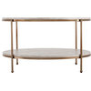 Silas Round Faux Stone Cocktail Table - Champagne with Faux Travertine