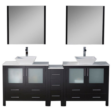 Sydney 84" Double Vanity Set With Vessel Sinks and Mirrors, Espresso