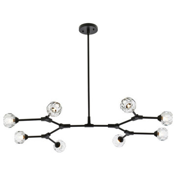 Zayne Eight Light Pendant in Black And Clear